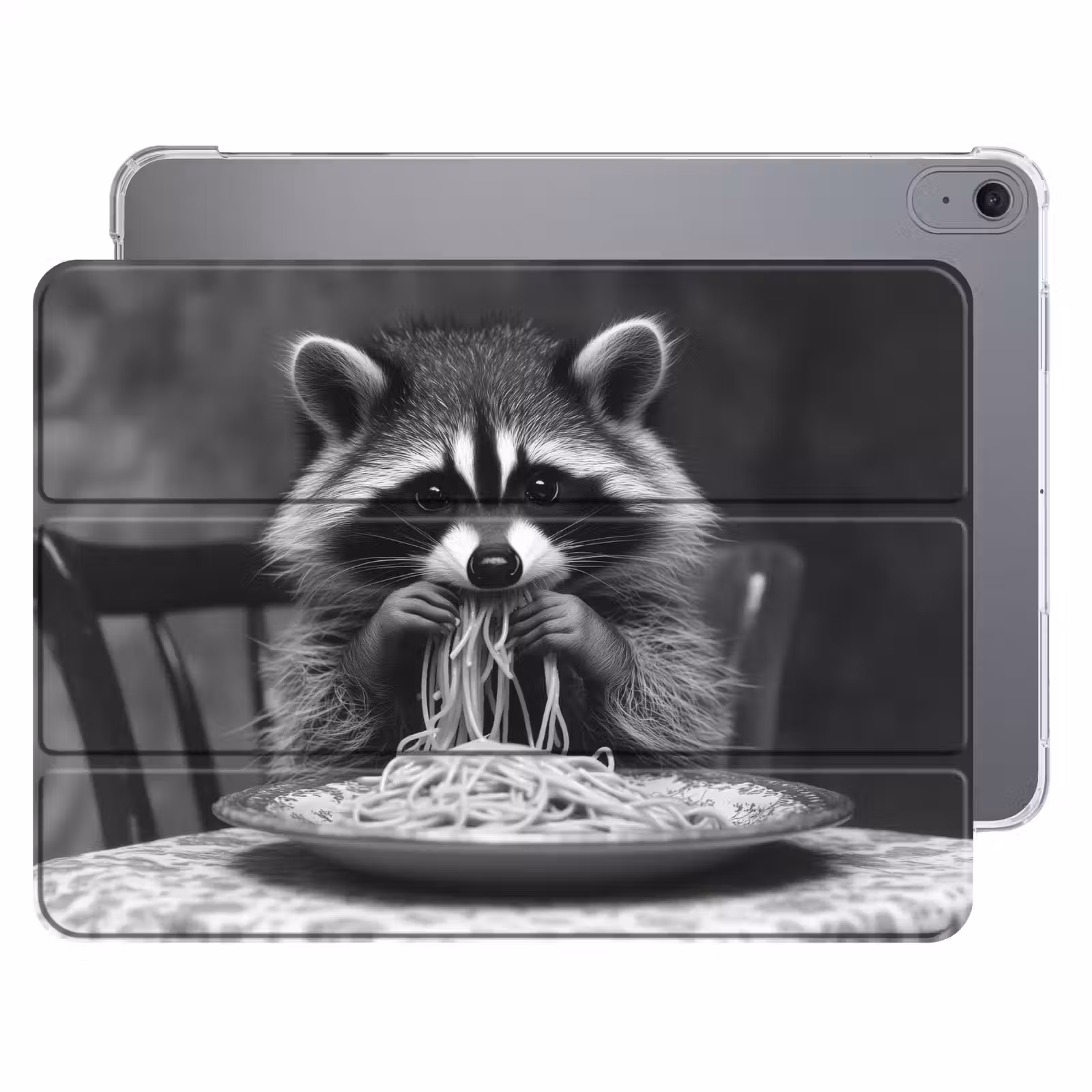 iPad hoes - Wasbeer - Cute - Pasta - Tafelkleed - Zwart - Wit — 1
