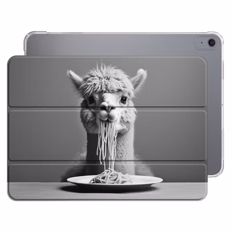 iPad hoes - Alpaca - Pasta - Zwart - Wit - Grappig - Dieren — 1