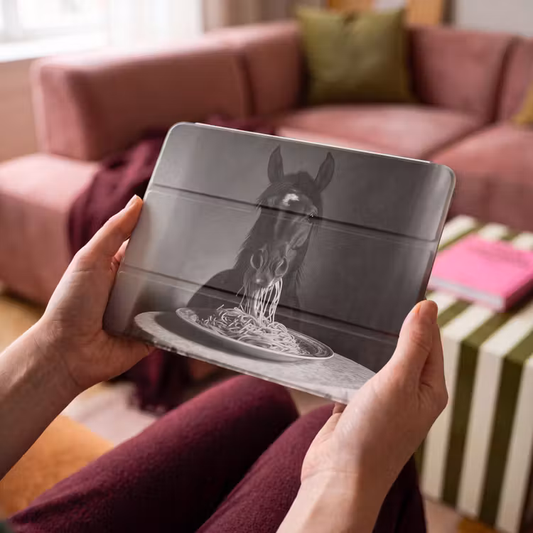 iPad hoes - Paard - Bord - Pasta - Tafelkleed - Zwart Wit - Dieren — 4