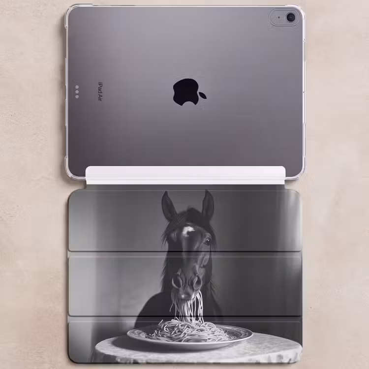 iPad hoes - Paard - Bord - Pasta - Tafelkleed - Zwart Wit - Dieren — 6
