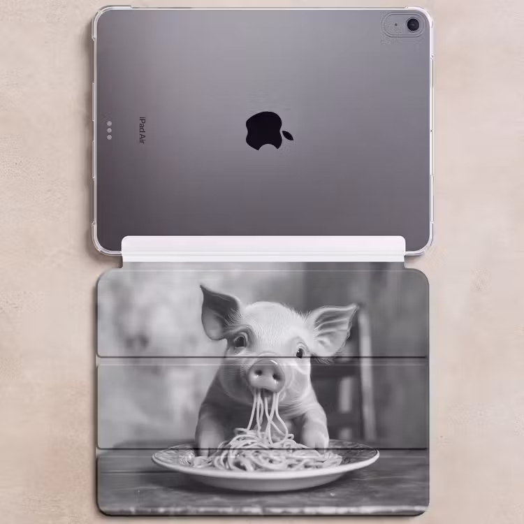 iPad hoes - Varken - Schattig - Spaghetti - Zwart wit - Dier — 6