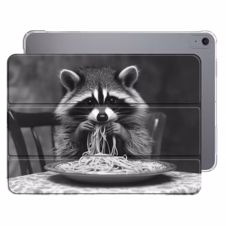 iPad hoes - Wasbeer - Cute - Pasta - Tafelkleed - Zwart - Wit — 1