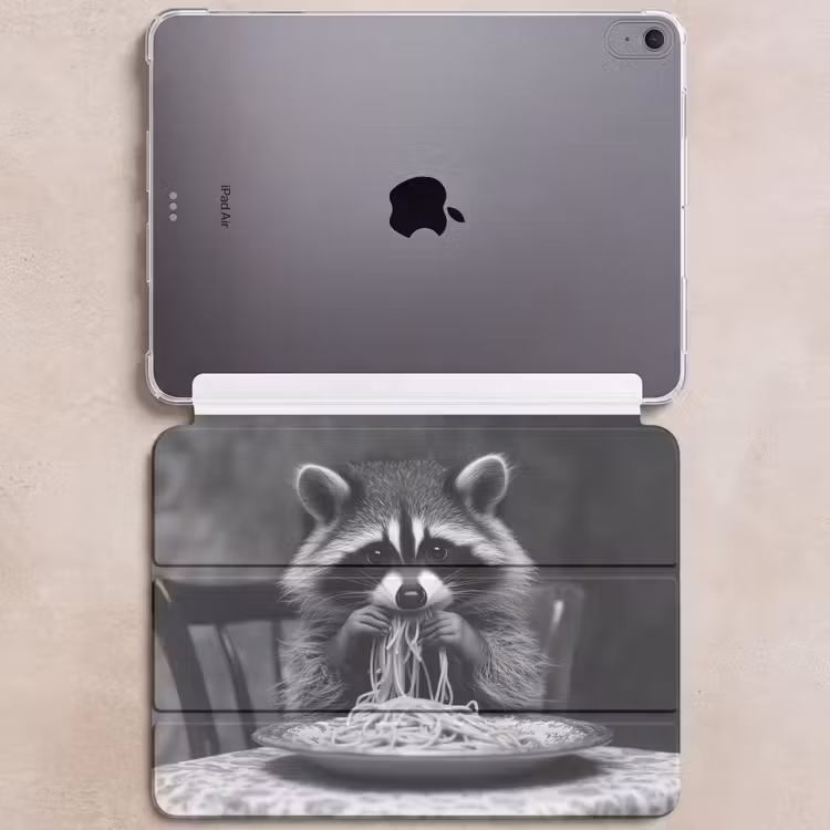 iPad hoes - Wasbeer - Cute - Pasta - Tafelkleed - Zwart - Wit — 6