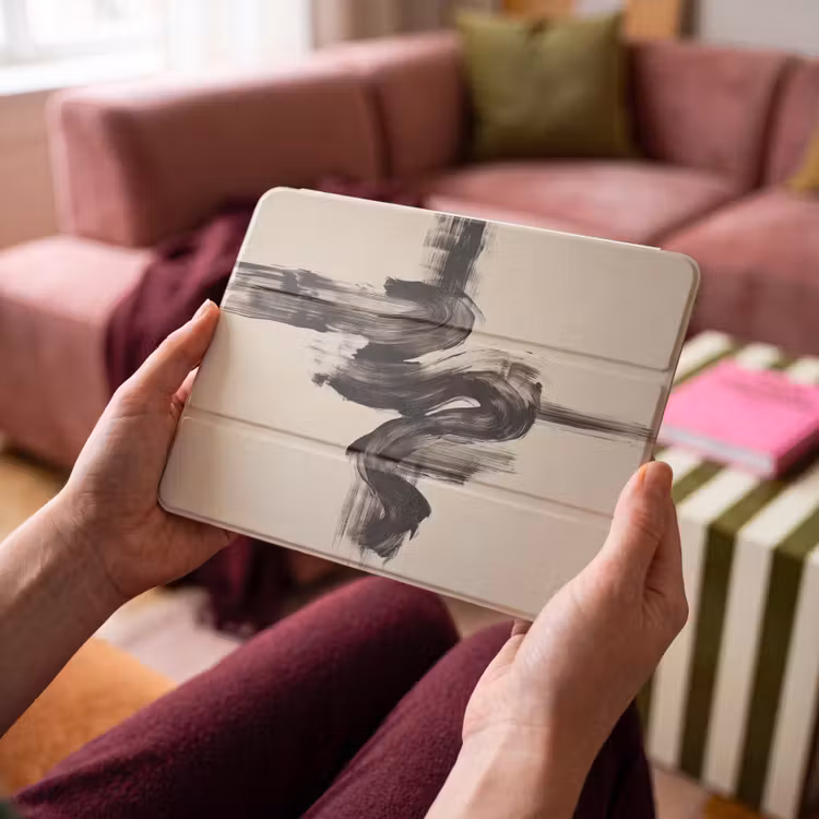 iPad hoes - Golven - Penseelstreken - Beige - Minimalistisch — 4