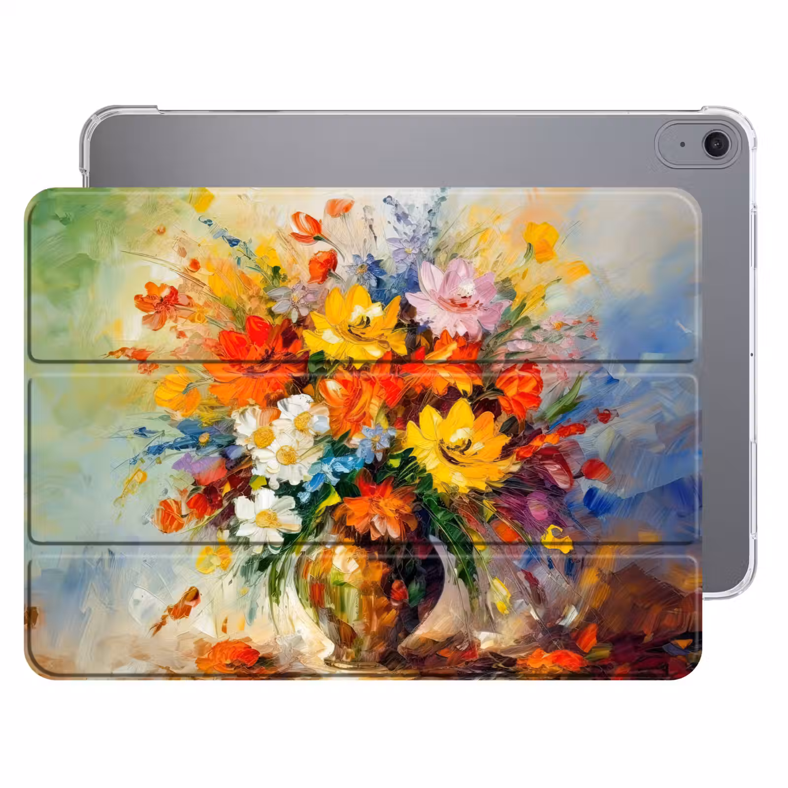 iPad hoes - Bloemen - Kleurrijk - Olieverf - Bloempot — 1