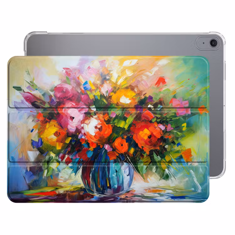 iPad hoes - Bloemen - Kleurrijk - Bloempot - Olieverf — 1