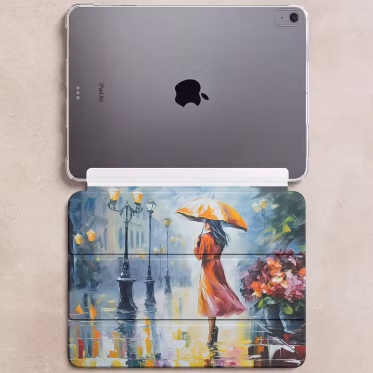 iPad hoes - Olieverf - Paraplu - Vrouw - Straat - Kunst — 6