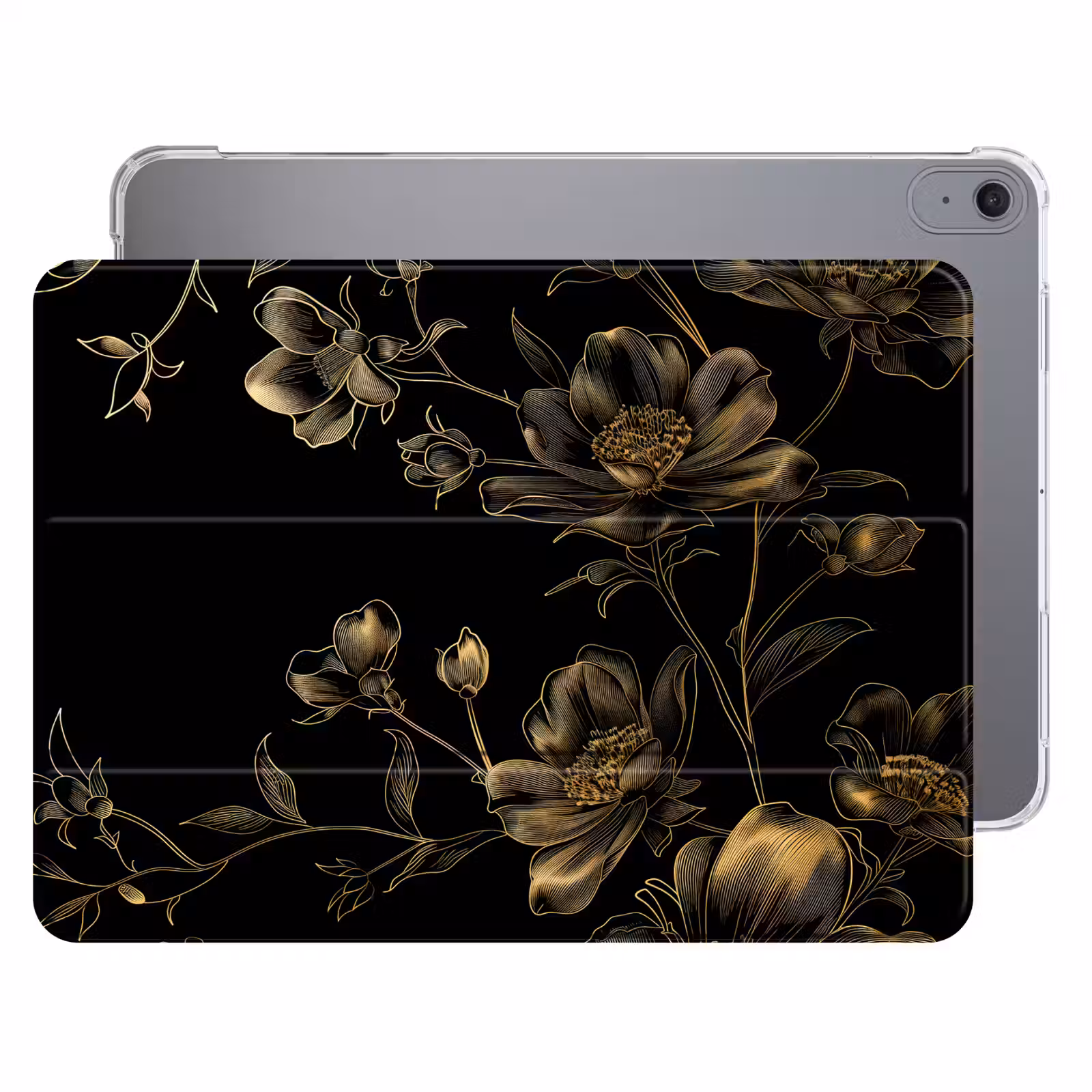 iPad hoes - Bloemen - Zwart - Goud - Line art — 1