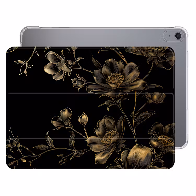 iPad hoes - Bloemen - Zwart - Goud - Line art — 1