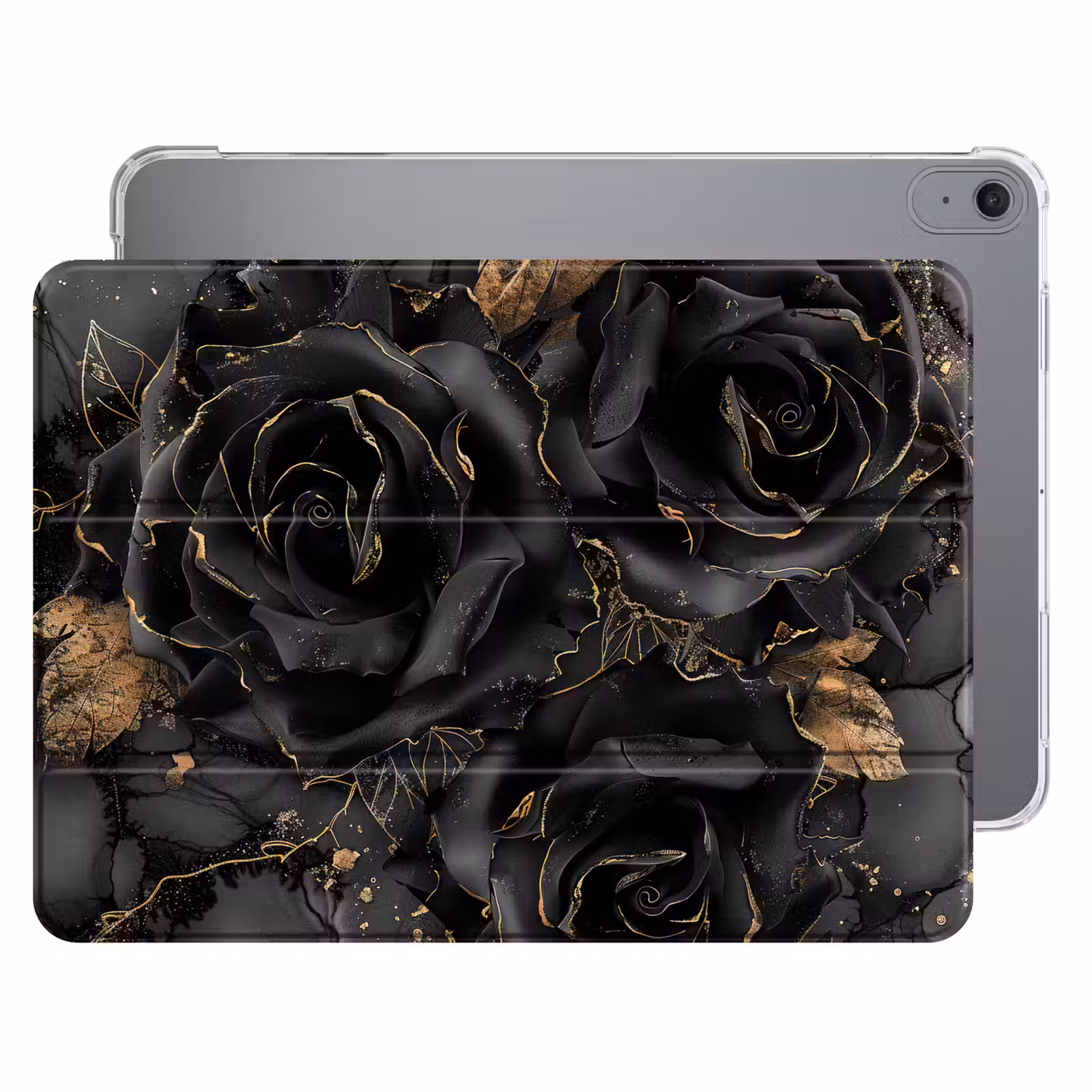 iPad hoes - Rozen - Zwart - Bloemen - Goud — 1
