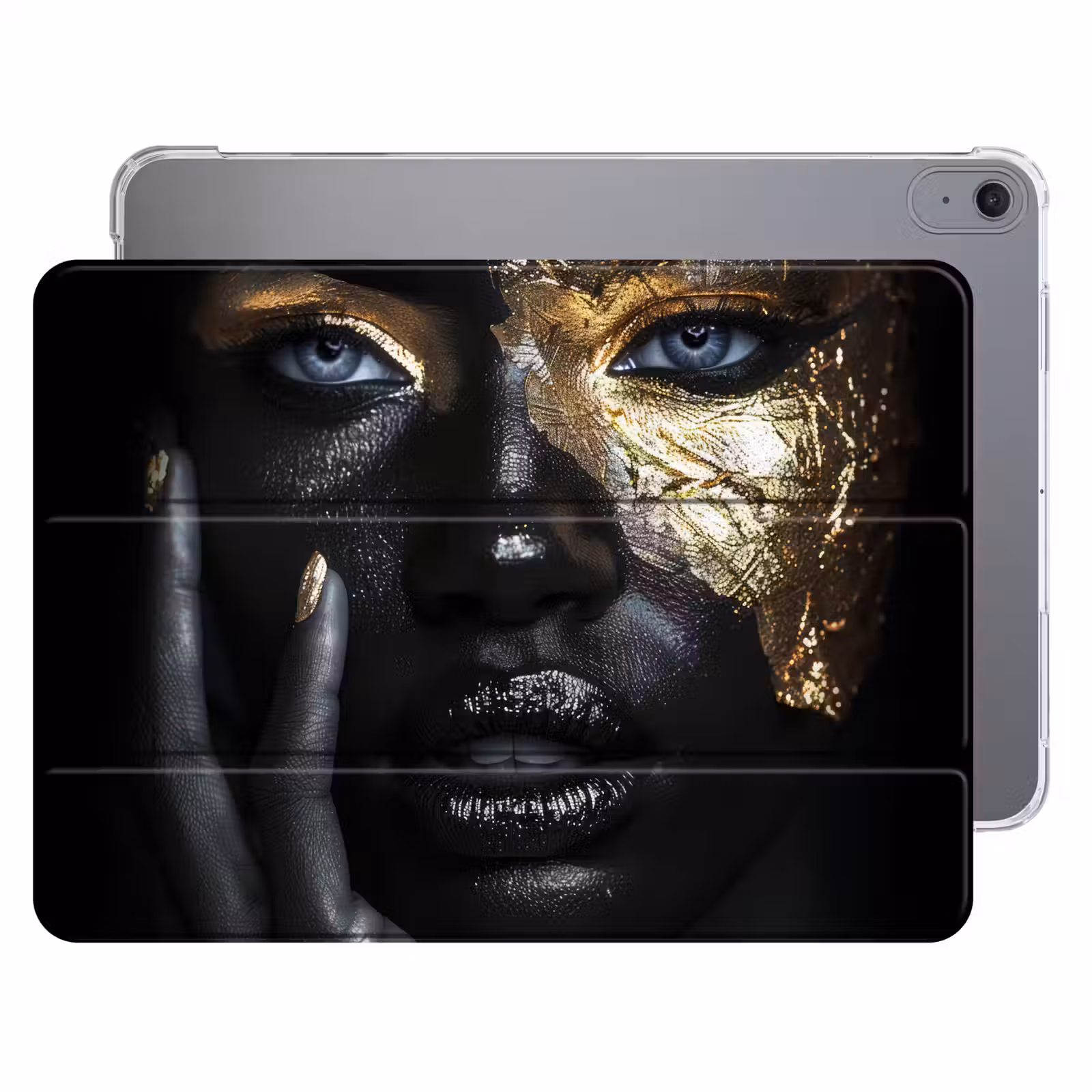 iPad hoes - Vrouw - Goud - Portret - Modern - Zwart - Abstract — 1