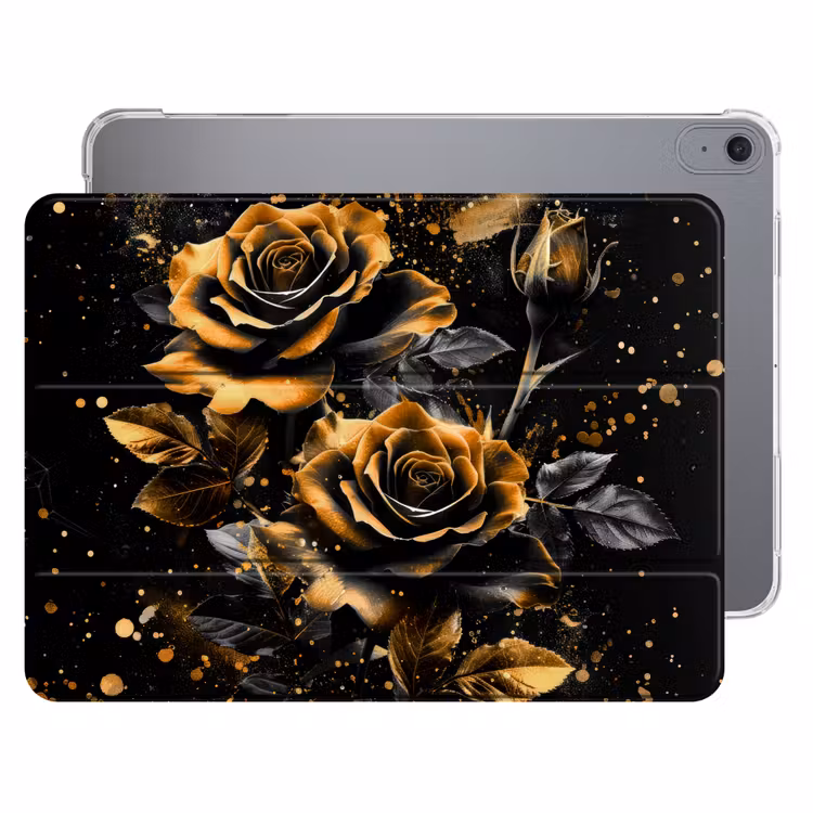 iPad hoes - Rozen - Goud - Zwart - Bloemen - Modern — 1