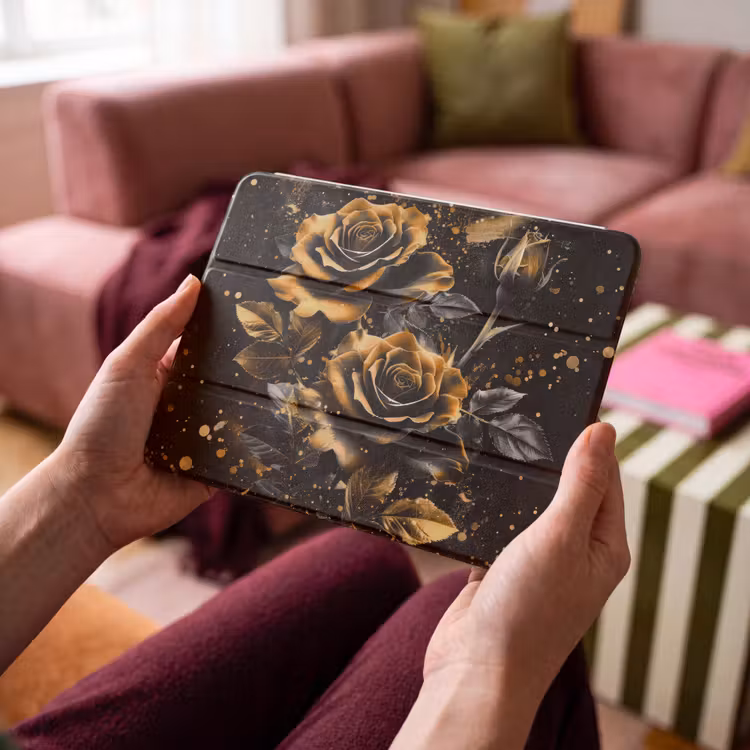 iPad hoes - Rozen - Goud - Zwart - Bloemen - Modern — 4