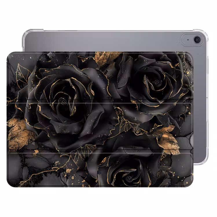 iPad hoes - Rozen - Zwart - Bloemen - Goud — 1