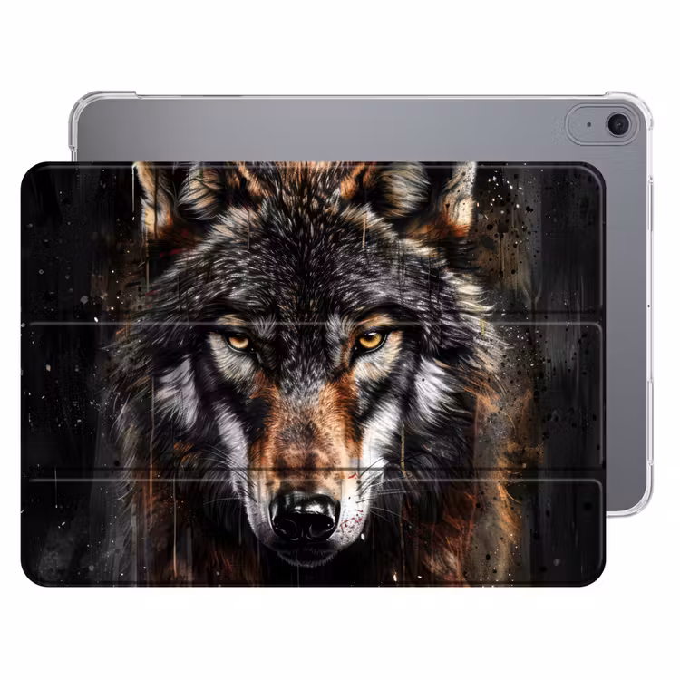 iPad hoes - Dieren - Wolf - Portret - Zwart - Bruin — 1