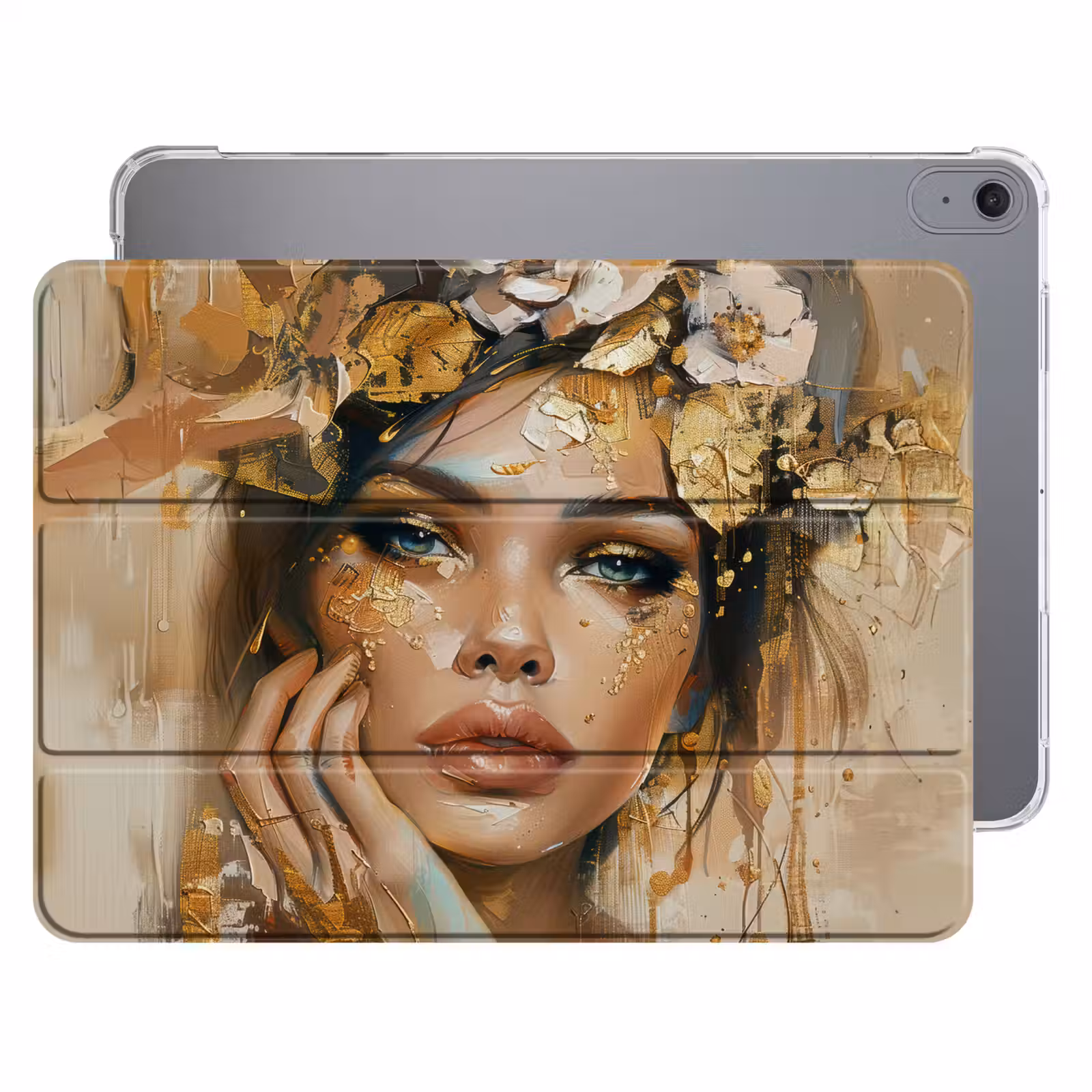 iPad hoes - Vrouw - Bloemen - Goud - Portret — 1