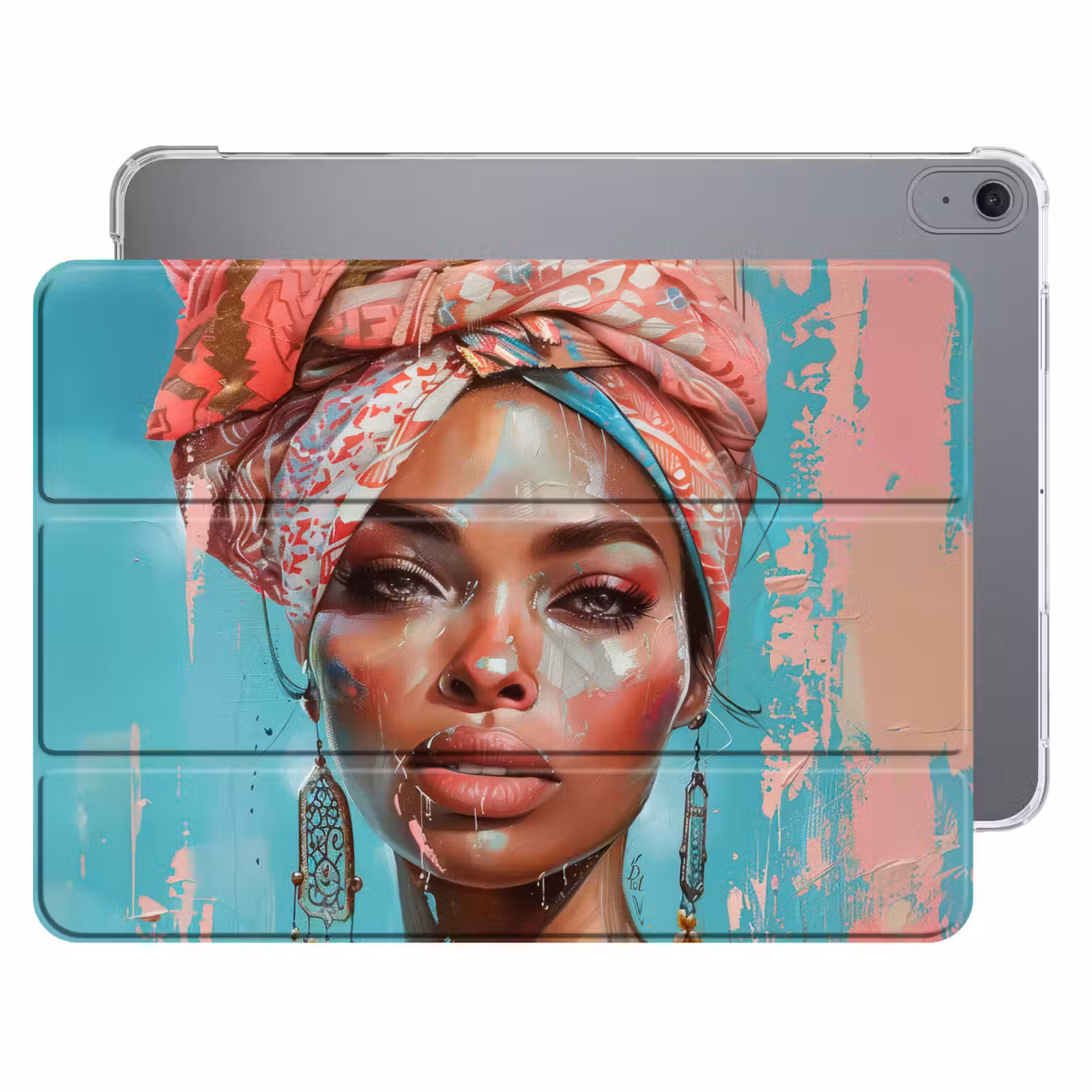 iPad hoes - Vrouw - Portret - Blauw - Roze - Modern — 1
