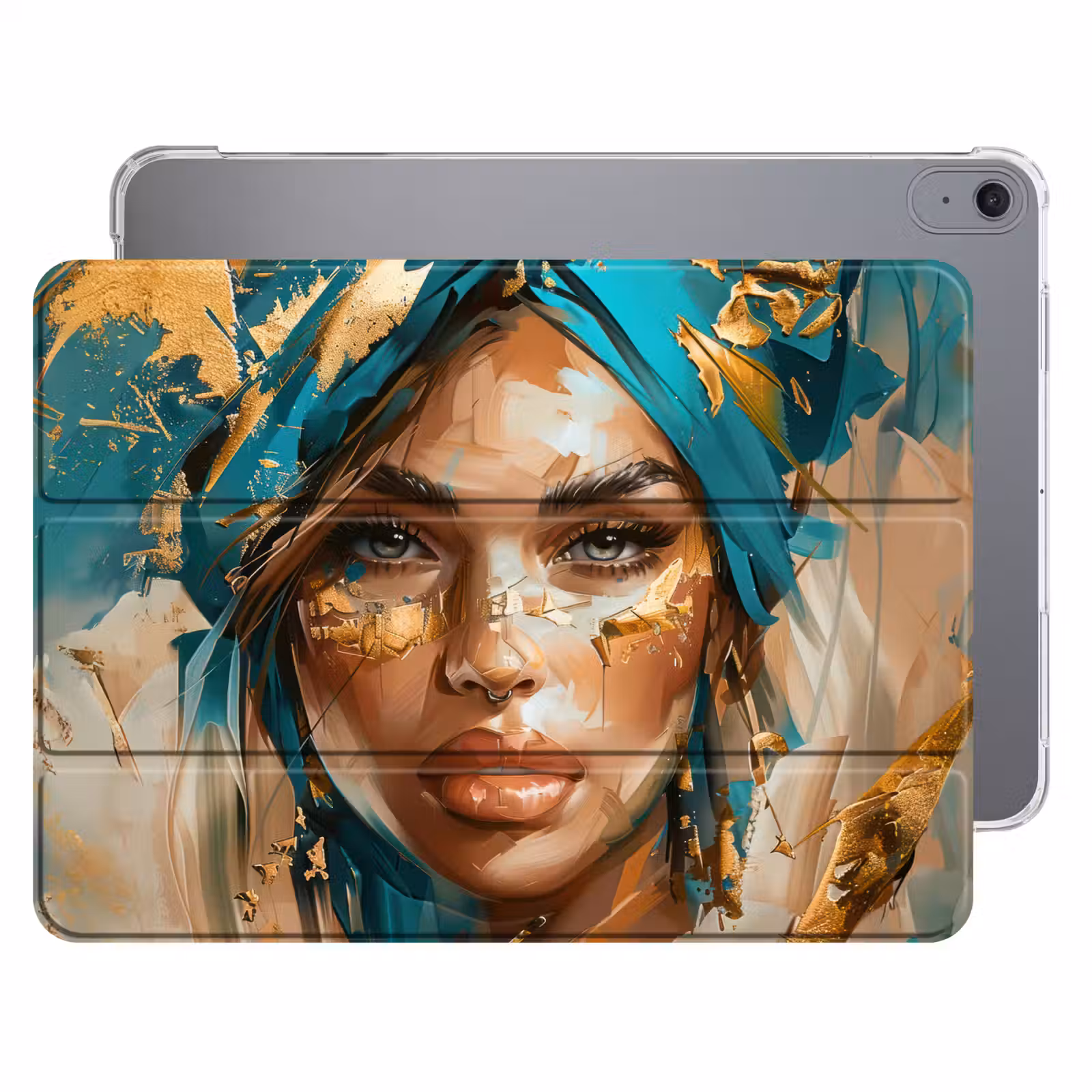 iPad hoes - Vrouw - Portret - Goud - Luxe - Blauw — 1