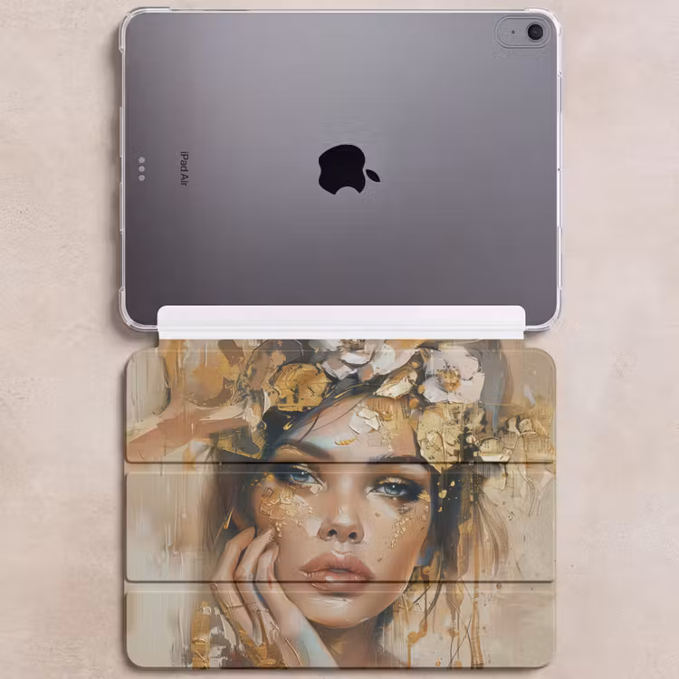 iPad hoes - Vrouw - Bloemen - Goud - Portret — 6