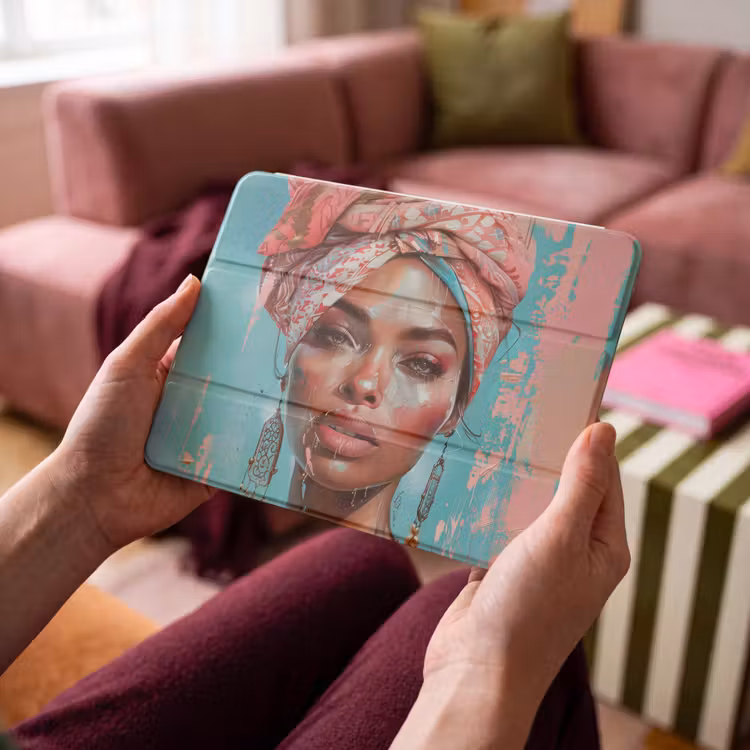 iPad hoes - Vrouw - Portret - Blauw - Roze - Modern — 4