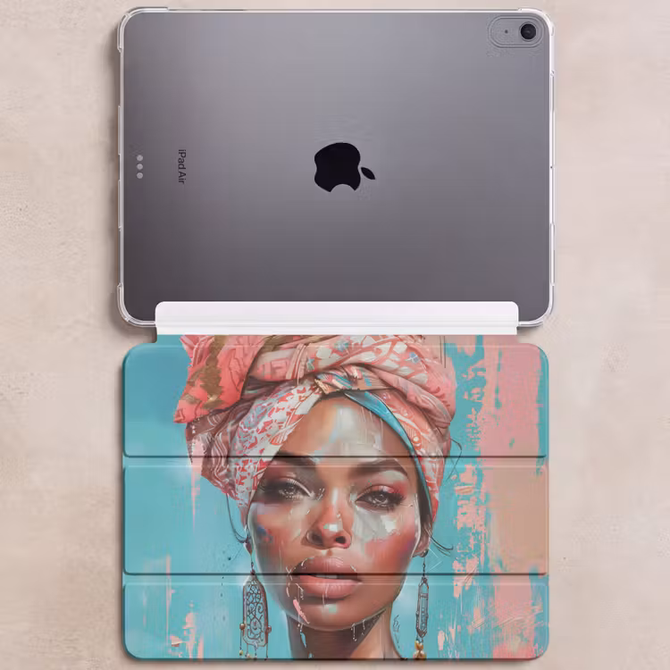 iPad hoes - Vrouw - Portret - Blauw - Roze - Modern — 6