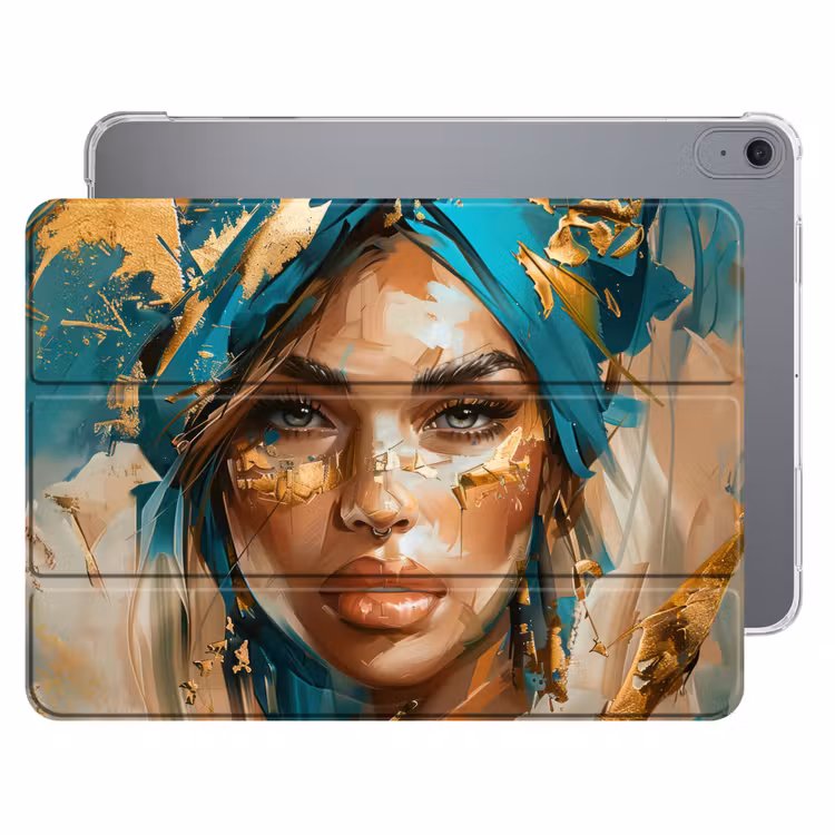 iPad hoes - Vrouw - Portret - Goud - Luxe - Blauw — 1