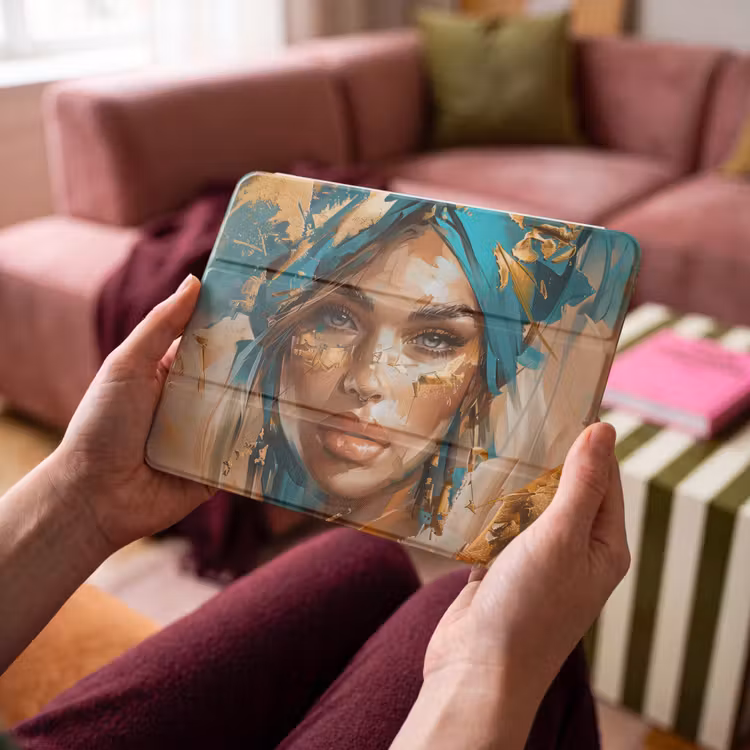 iPad hoes - Vrouw - Portret - Goud - Luxe - Blauw — 4
