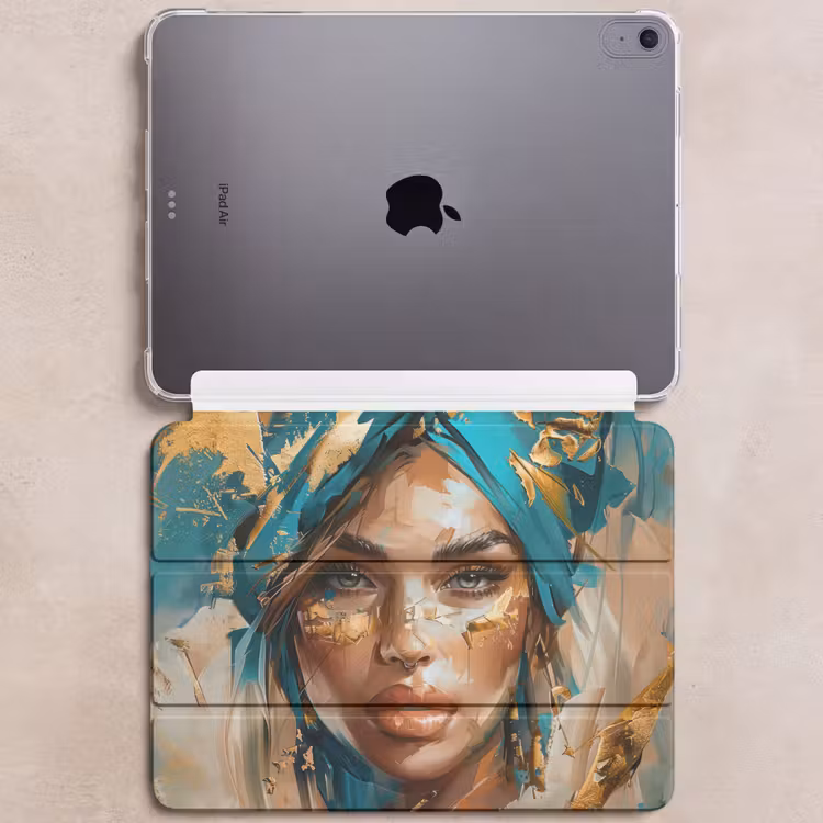 iPad hoes - Vrouw - Portret - Goud - Luxe - Blauw — 6
