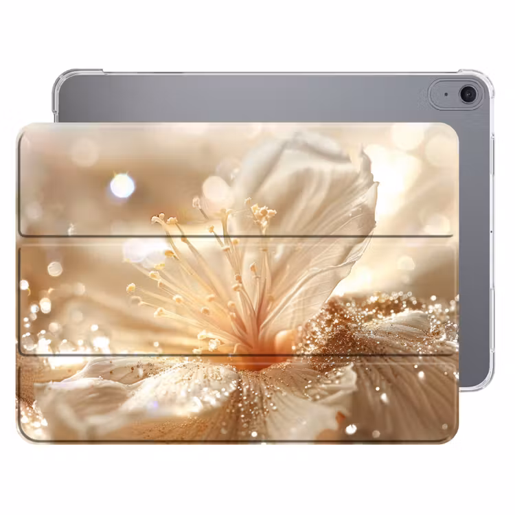 iPad hoes - Bloem - Wit - Glitter - Goud - Modern — 1