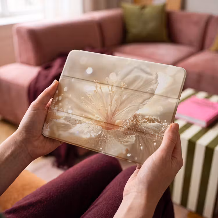 iPad hoes - Bloem - Wit - Glitter - Goud - Modern — 4