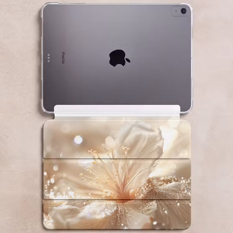 iPad hoes - Bloem - Wit - Glitter - Goud - Modern — 6