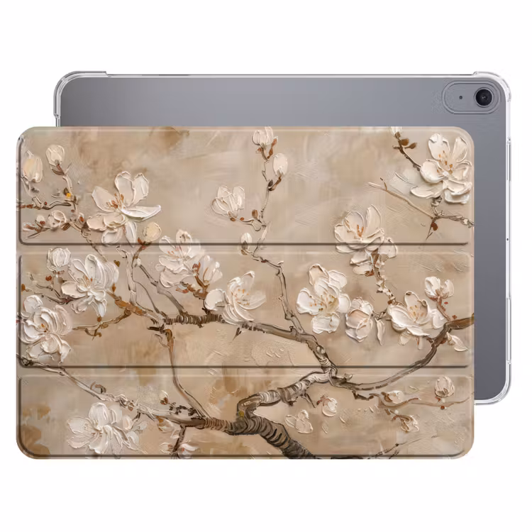 iPad hoes - Bloemen - Modern - Beige - Wit - Bloesem — 1