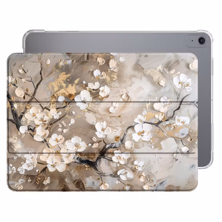 iPad hoes - Bloemen - Wit - Goud - Beige - Luxe — 1