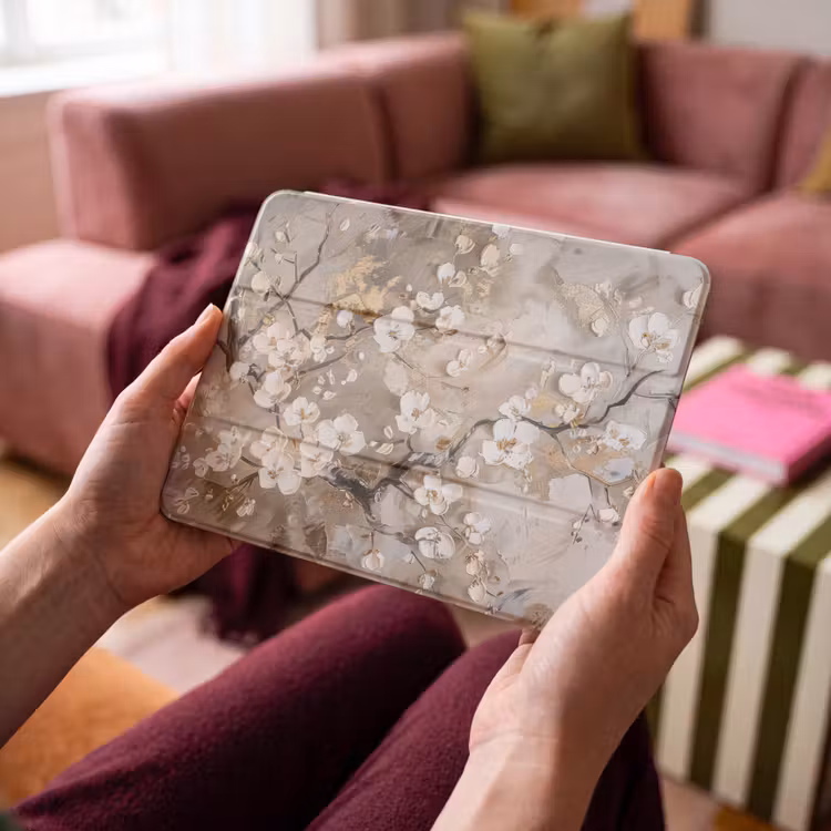 iPad hoes - Bloemen - Wit - Goud - Beige - Luxe — 4