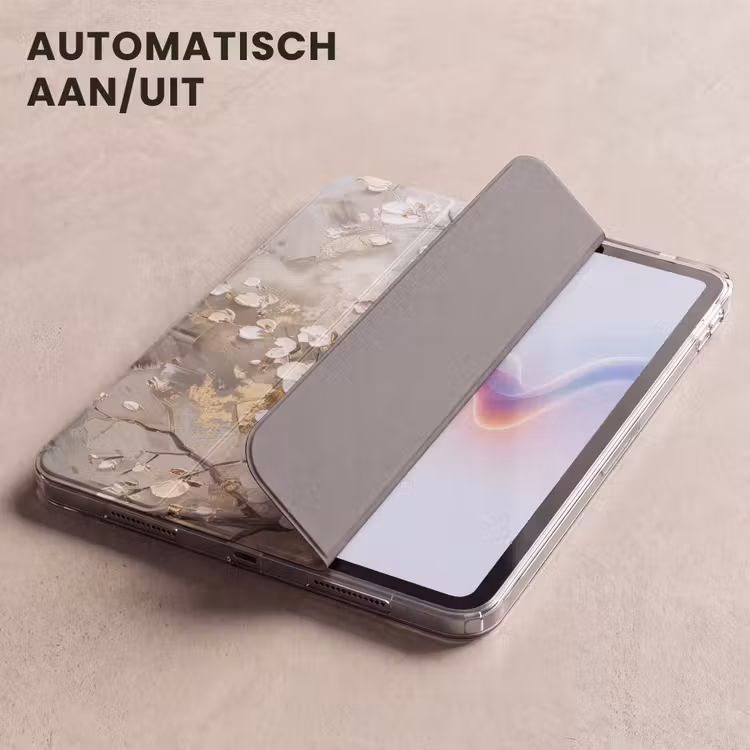 iPad hoes - Bloemen - Wit - Goud - Beige - Luxe — 5