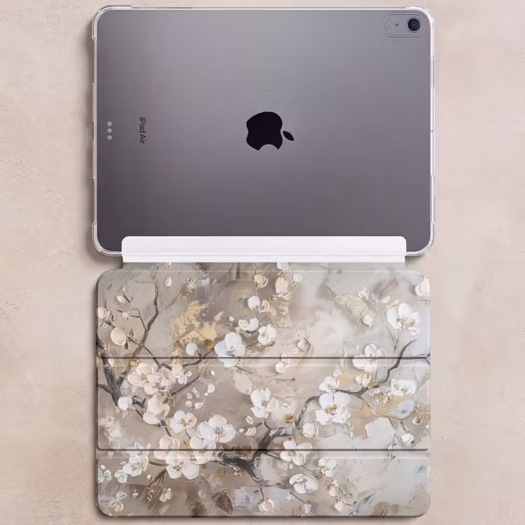 iPad hoes - Bloemen - Wit - Goud - Beige - Luxe — 6