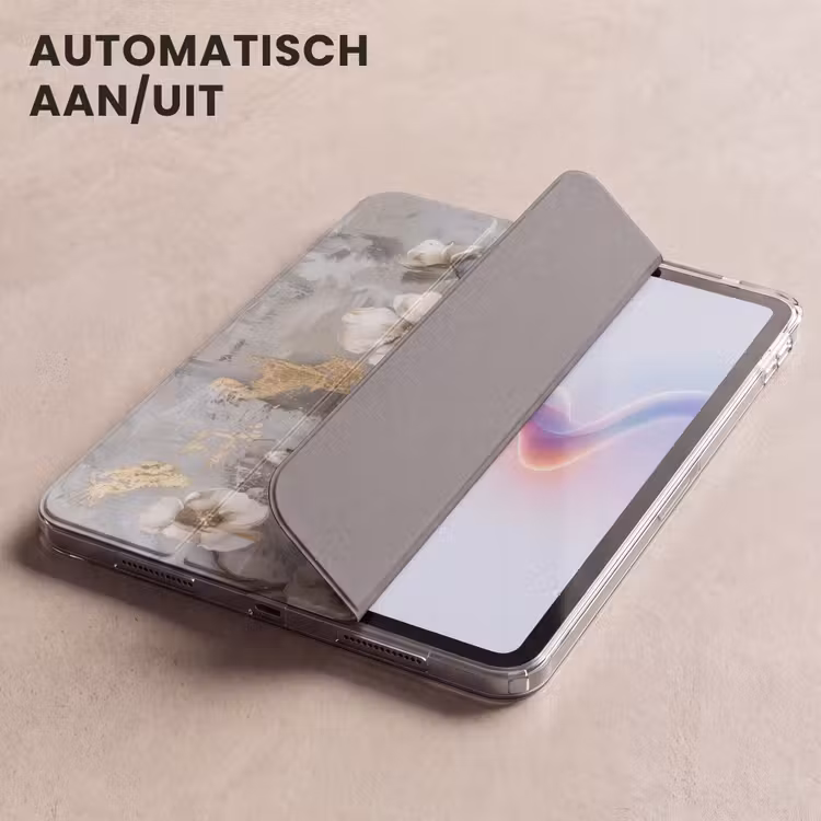 iPad hoes - Bloemen - Wit - Grijs - Goud - Luxe — 5