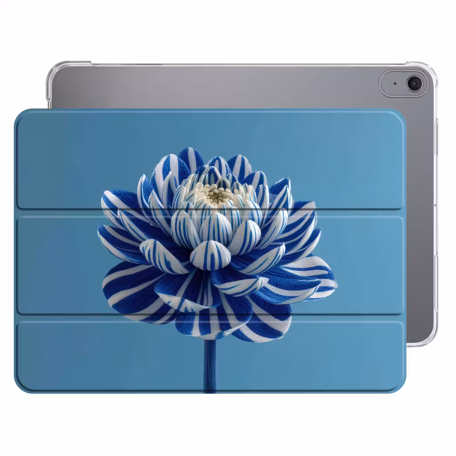 iPad hoes - Bloem - Blauw - Bloemblaadjes - Streepjes — 1