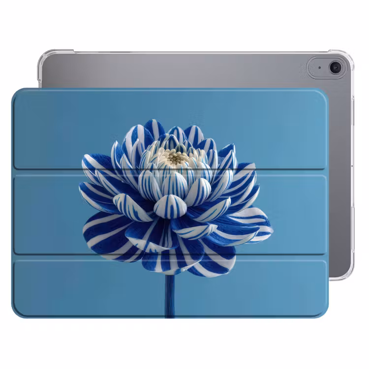 iPad hoes - Bloem - Blauw - Bloemblaadjes - Streepjes — 1