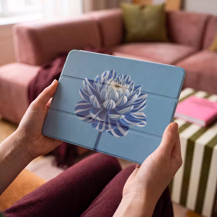iPad hoes - Bloem - Blauw - Bloemblaadjes - Streepjes — 4