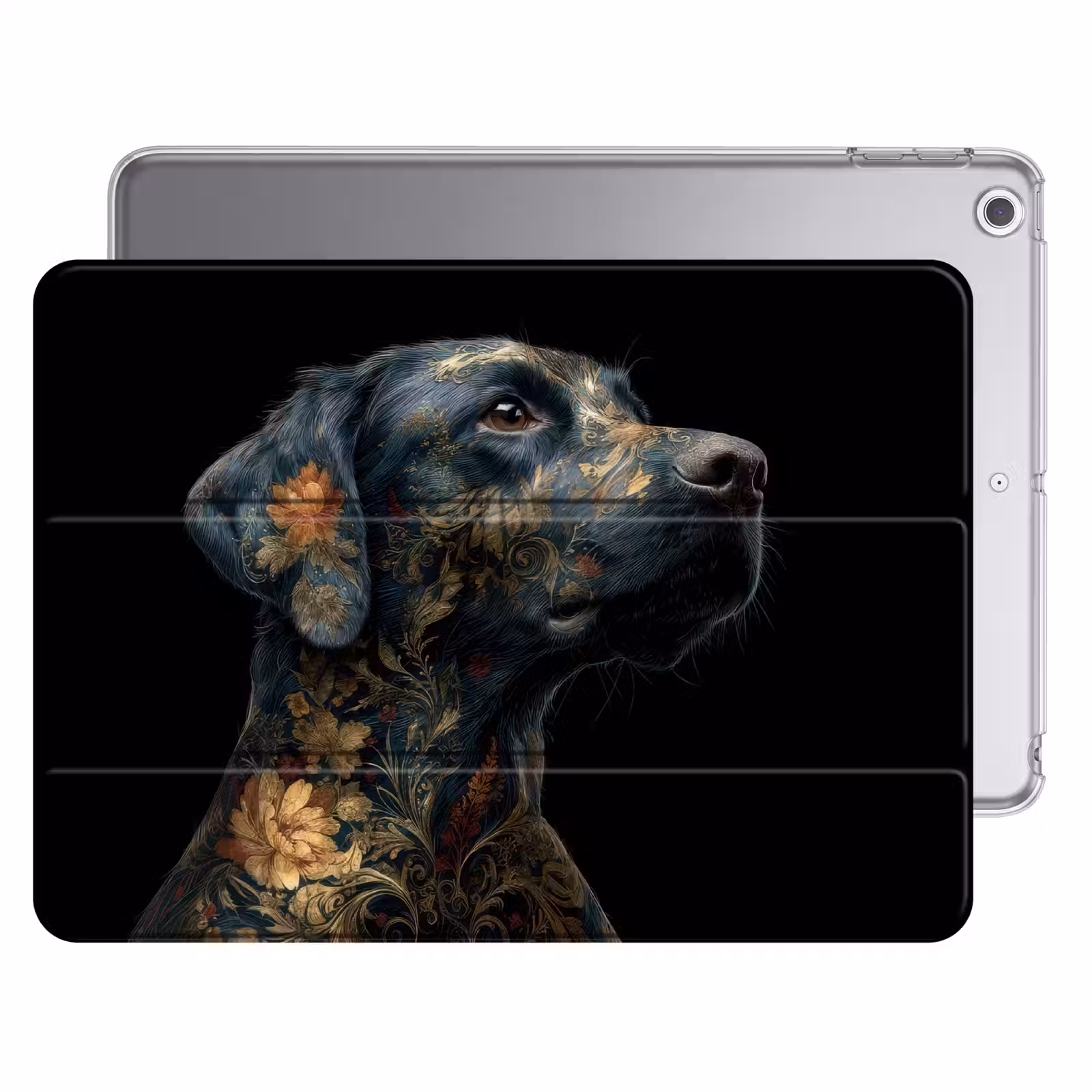 iPad hoes - Hond - Zwart - Bloemen — 1