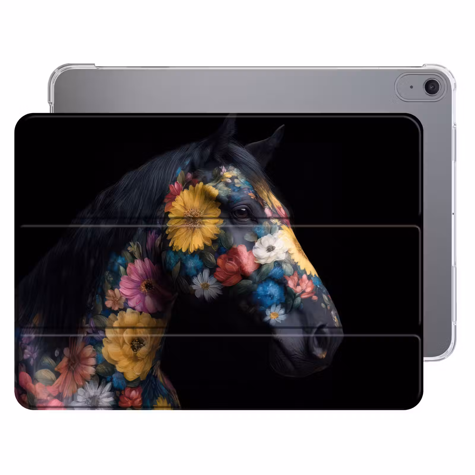 iPad hoes - Paard - Bloemen - Zwart — 1