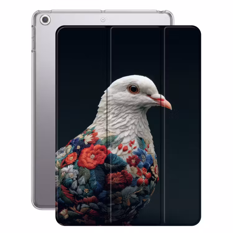 iPad hoes - Duif - Bloemen - Wit - Zwart — 1