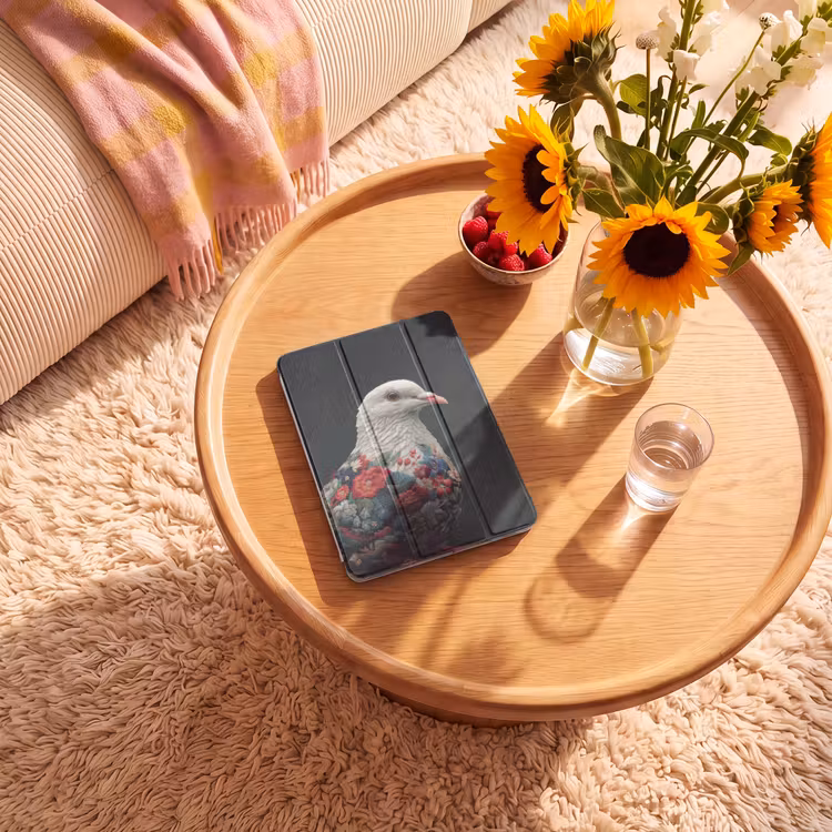 iPad hoes - Duif - Bloemen - Wit - Zwart — 2