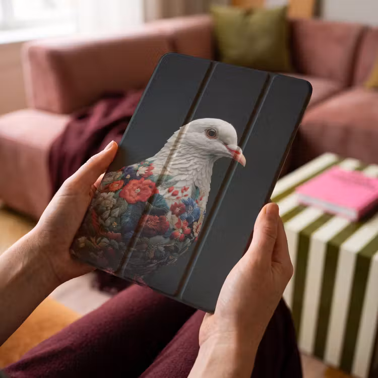 iPad hoes - Duif - Bloemen - Wit - Zwart — 4