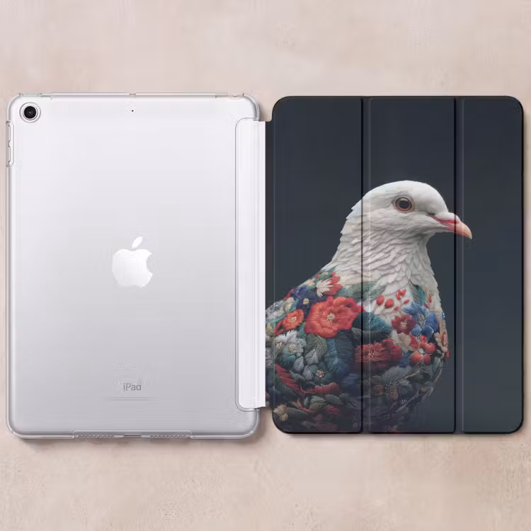 iPad hoes - Duif - Bloemen - Wit - Zwart — 6