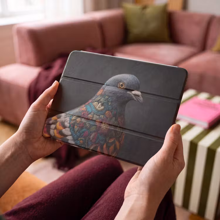 iPad hoes - Duif - Bloemen - Zwart — 4