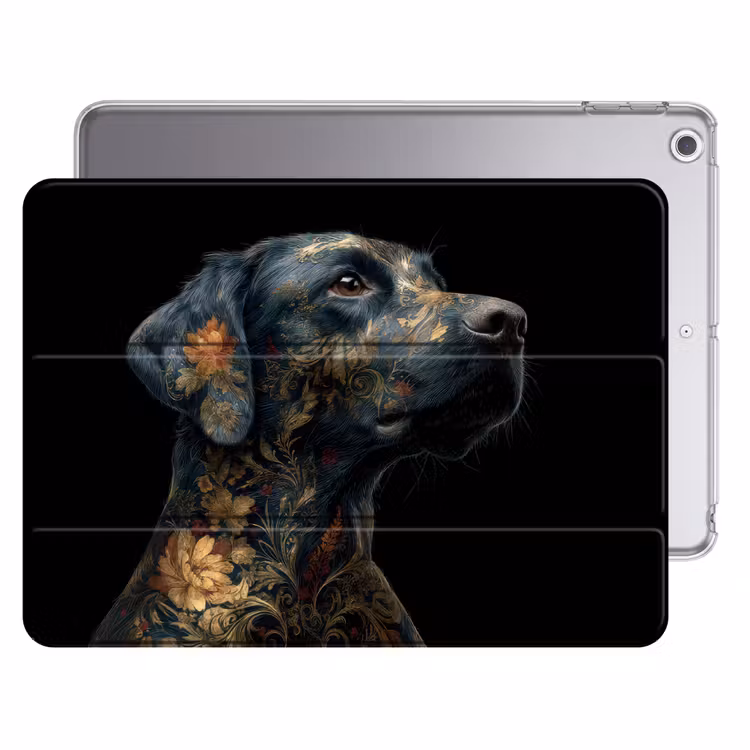 iPad hoes - Hond - Zwart - Bloemen — 1