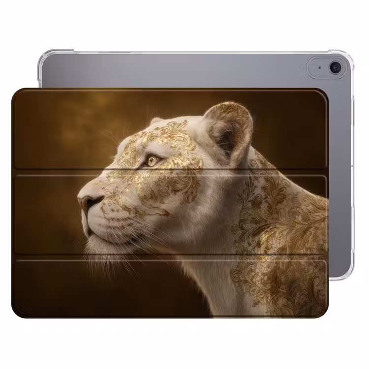 iPad hoes - Leeuwin - Bloemen - Wit - Goud — 1