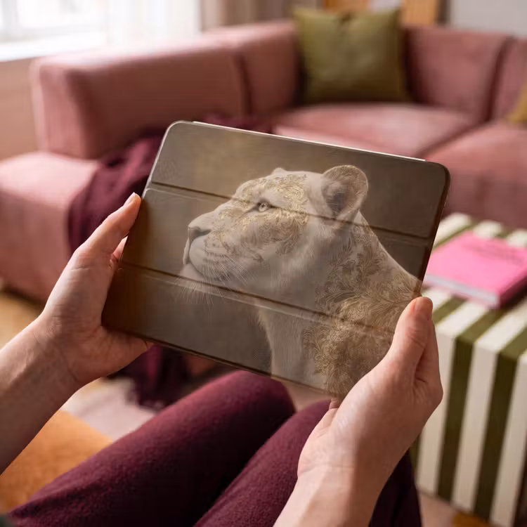iPad hoes - Leeuwin - Bloemen - Wit - Goud — 4